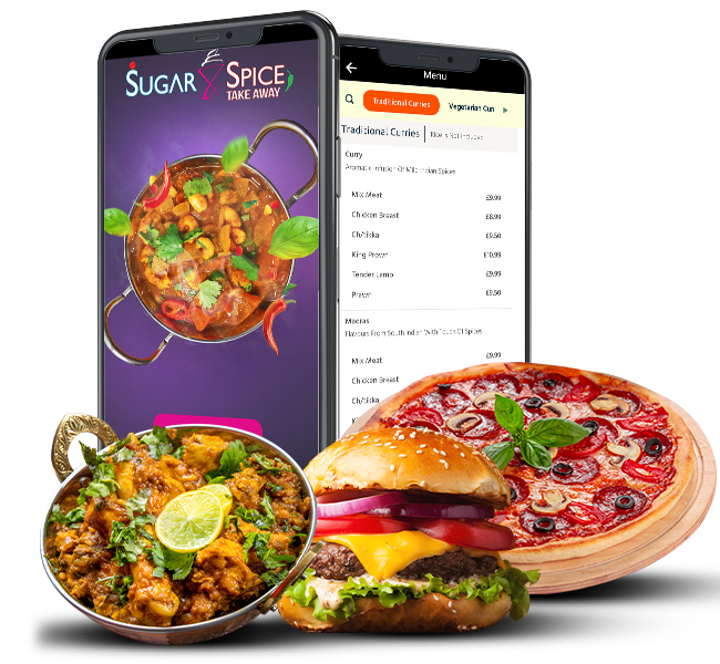 Sugar & Spice Takeaway Glasgow app mockup